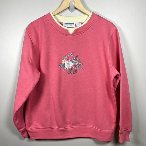 SHENANIGAN'S Womens Orange Embroidered Floral Faux Double Collar Sweatshirt M - Picture 1 of 6